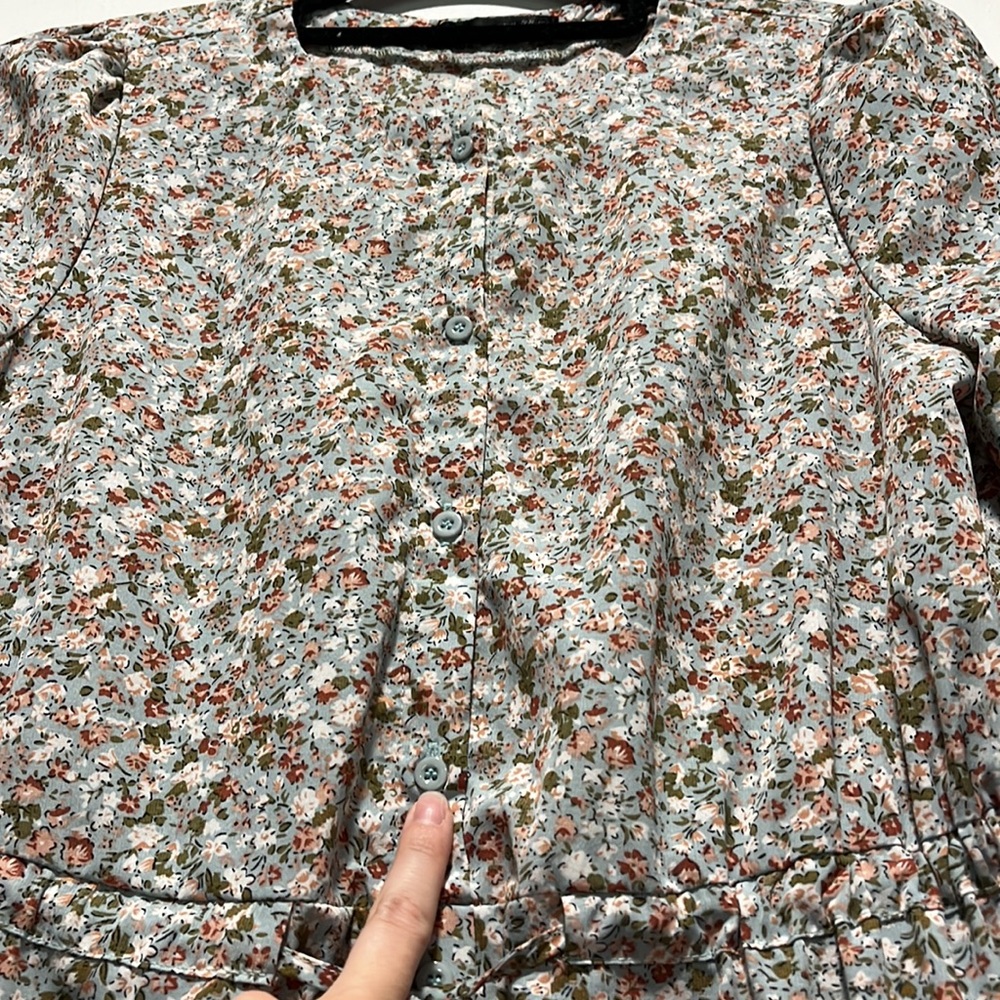 ‼️SOLD‼️ SHEIN XS-M Cottage Core Floral print Working button Tie Long sleeve - Picture 3 of 9
